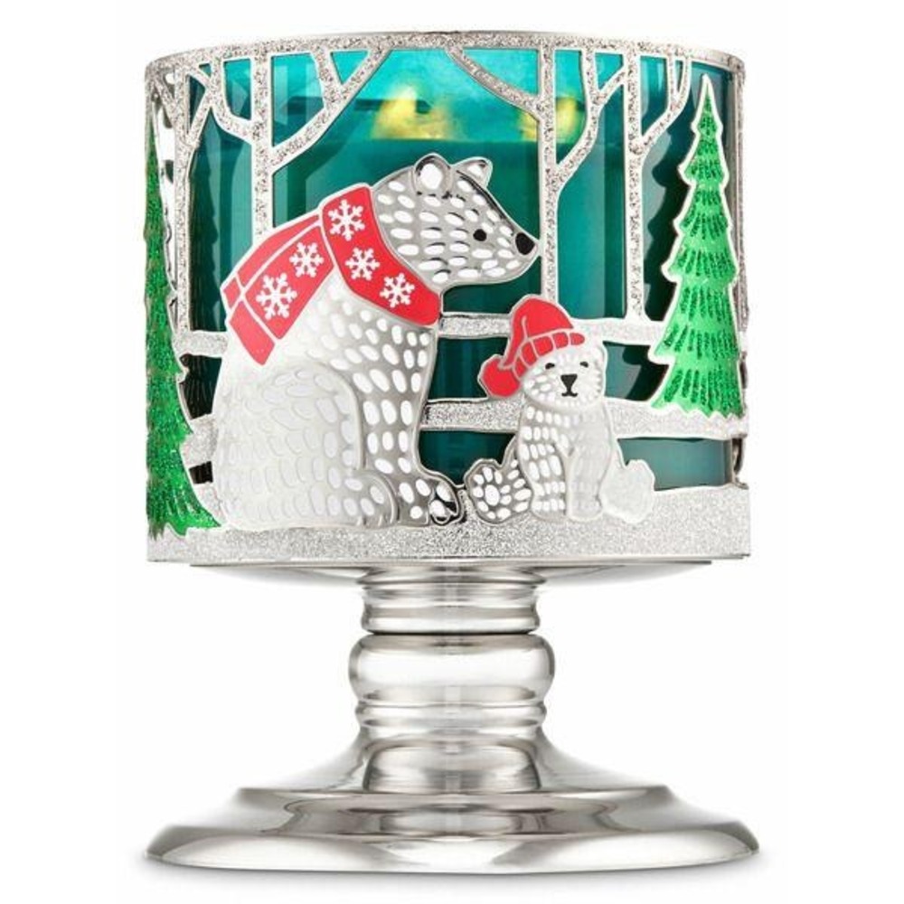 Bath & Body Works Nordic Critters 3 Wick Candle Holder Silver Glitter